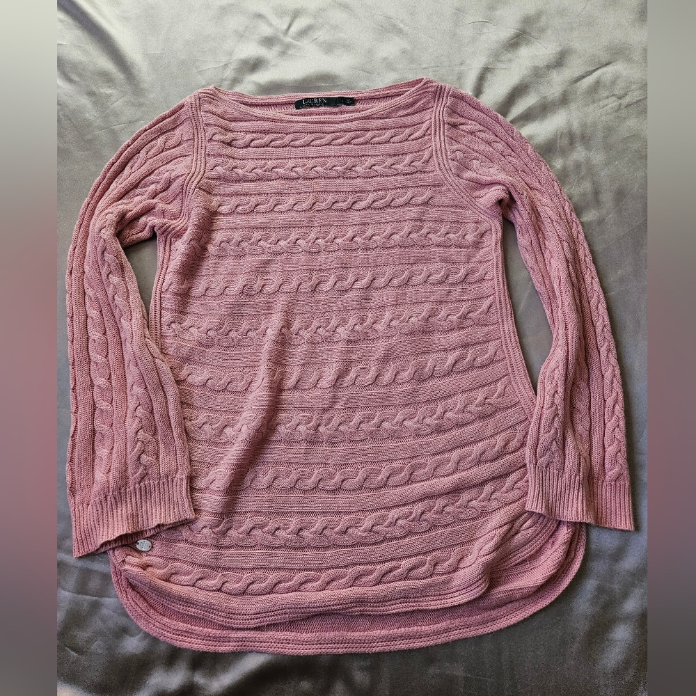 Lauren Ralph Lauren Light Pink Cable Knit Sweater Size L